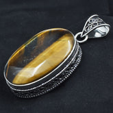 118.50 Ct Natural Yellow Tiger Pendant Oval Cut Silver 925 Sterling CERTIFIED